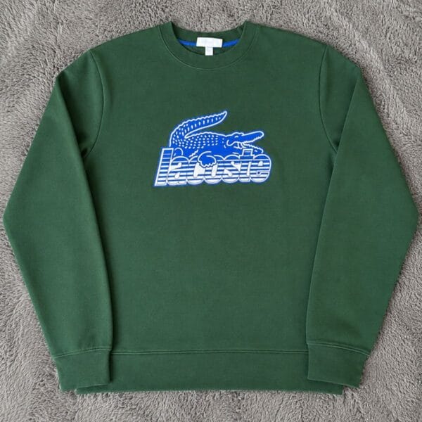 Sweat Lacoste vert homme avec logo crocodile bleu
